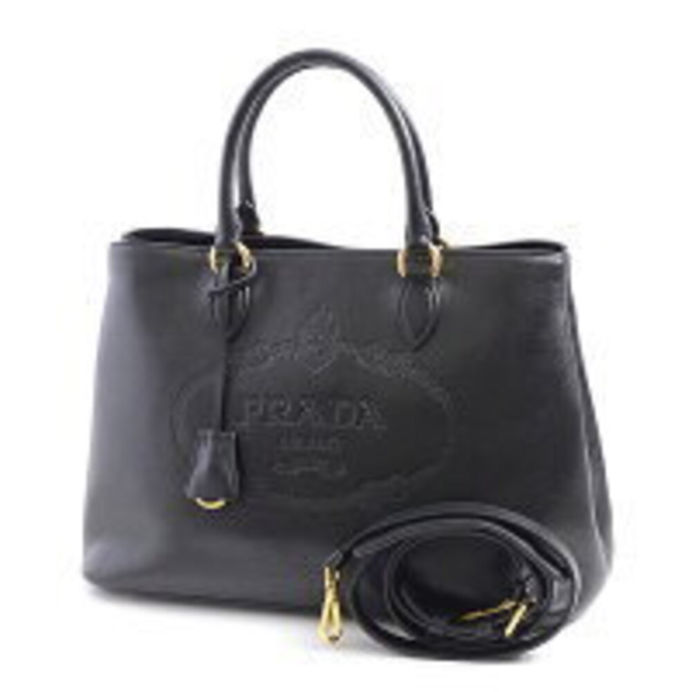 Prada Glace Calfskin embossed logo tote handbag black